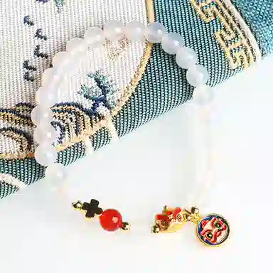 欧说珠宝 小众精致福牌挂件可爱风大气招财招桃花圆珠 玛瑙 手串 男女同款情侣款