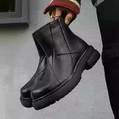 季季駺品 超纤皮 工装 时尚百搭 厚底舒适 短靴 男女同款 黑色