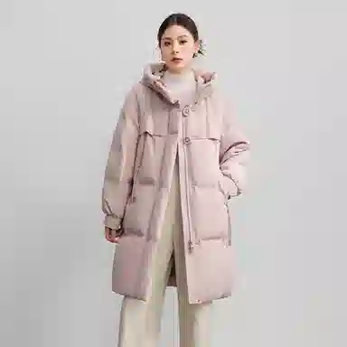 雅鹿 时尚休闲纯色拉链简约长袖中长款连帽廓形加厚保暖羽绒服 女款