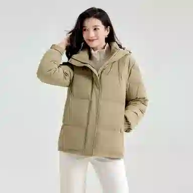 雅鹿 短款可拆卸连帽保暖纯色羽绒服 女款