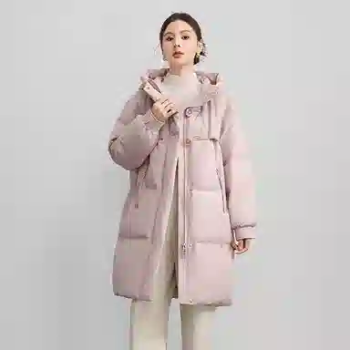 雅鹿 时尚休闲纯色拉链简约长袖中长款连帽廓形加厚保暖羽绒服 女款