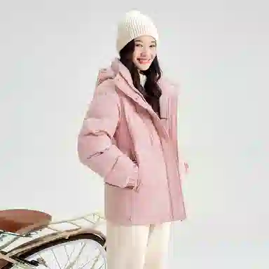 雅鹿 短款可拆卸连帽保暖纯色羽绒服 女款