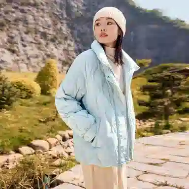 雅鹿 通勤立领拉链长袖轻薄短款小个子波浪绗线纯色羽绒服 女款