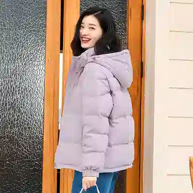 雅鹿 短款可拆卸连帽保暖纯色羽绒服 女款