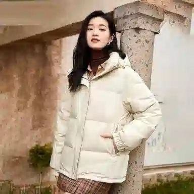 雅鹿 短款可拆卸连帽保暖纯色羽绒服 女款