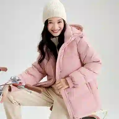 雅鹿 短款可拆卸连帽保暖纯色羽绒服 女款
