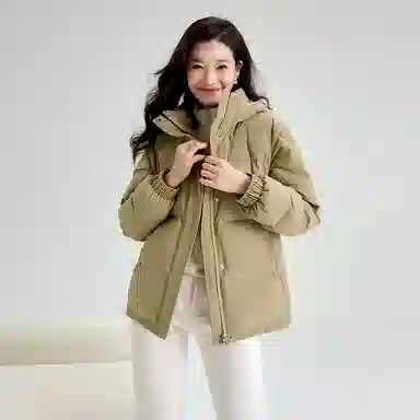 雅鹿 短款可拆卸连帽保暖纯色羽绒服 女款