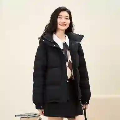 雅鹿 短款可拆卸连帽保暖纯色羽绒服 女款