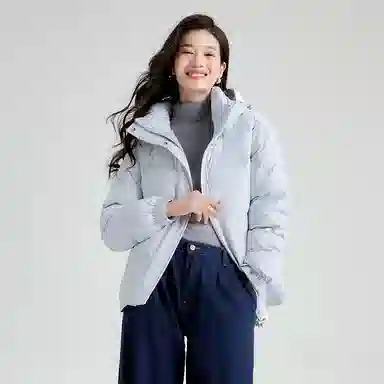 雅鹿 短款可拆卸连帽保暖纯色羽绒服 女款