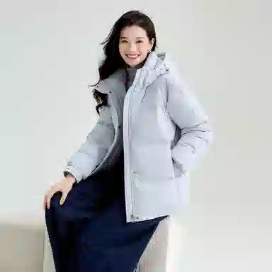 雅鹿 短款可拆卸连帽保暖纯色羽绒服 女款