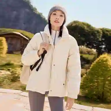 雅鹿 通勤立领拉链长袖轻薄短款小个子波浪绗线纯色羽绒服 女款