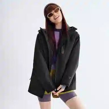 特步  羽翼 户外纯色可拆帽羽绒三合一  防水防风透气轻量冲锋衣 男女同款 正黑色