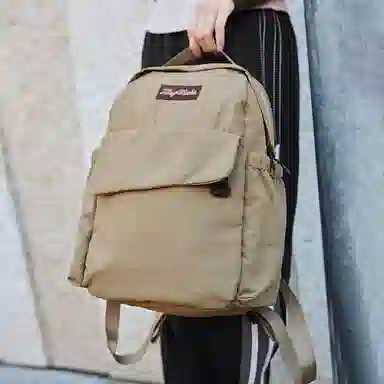 特步 运动生活系列 纯色大容量运动休闲时尚通勤背包书包 织物 双肩包 男女同款情侣款 卡基