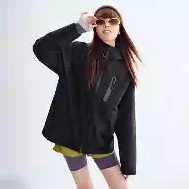 特步  羽翼 户外纯色可拆帽羽绒三合一  防水防风透气轻量冲锋衣 男女同款 正黑色