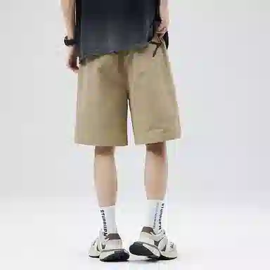 玉儿恋 美式复古高街机能风大口袋双织带纯色宽松工装轻薄透气速干百搭五分裤短裤 男女同款