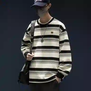 WOOD SOON Striped Loose Fit Long Sleeve Sweatshirt