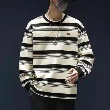 WOOD SOON Striped Loose Fit Long Sleeve Sweatshirt