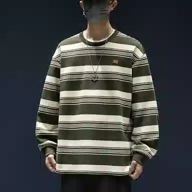 WOOD SOON Striped Loose Fit Long Sleeve Sweatshirt