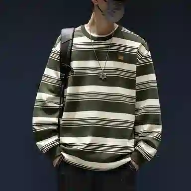 WOOD SOON Striped Loose Fit Long Sleeve Sweatshirt