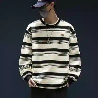 WOOD SOON Striped Loose Fit Long Sleeve Sweatshirt