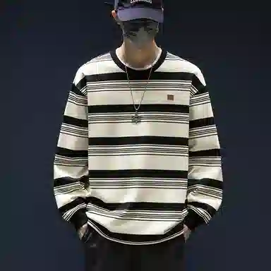WOOD SOON Striped Loose Fit Long Sleeve Sweatshirt