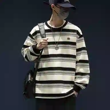 WOOD SOON Striped Loose Fit Long Sleeve Sweatshirt