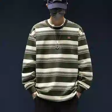 WOOD SOON Striped Loose Fit Long Sleeve Sweatshirt