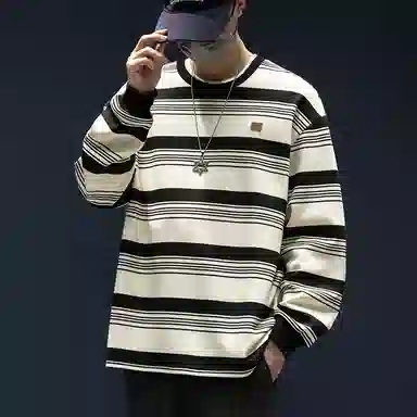 WOOD SOON Striped Loose Fit Long Sleeve Sweatshirt