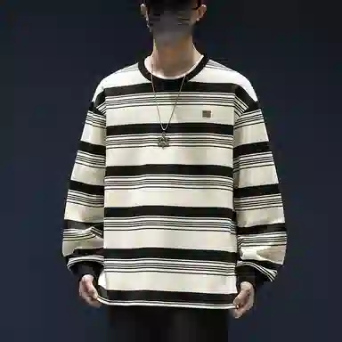 WOOD SOON Striped Loose Fit Long Sleeve Sweatshirt