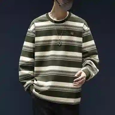 WOOD SOON Striped Loose Fit Long Sleeve Sweatshirt