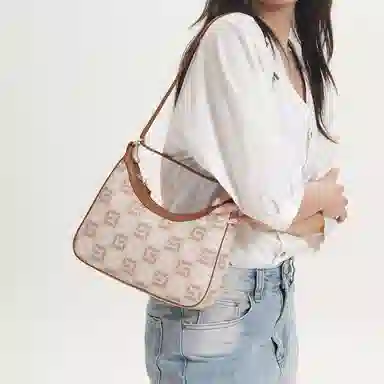 都宝路 质感复古休闲精致印花拼色百搭日常通勤小众简约 合成革 单肩包 女款 杏色