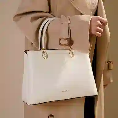 都宝路 风琴设计简约优雅细纹内格 牛皮 斜挎单肩手提包 中号 女款 米白色/红色/黑色