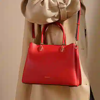 都宝路 风琴设计简约优雅细纹内格 牛皮 斜挎单肩手提包 中号 女款 米白色/红色/黑色