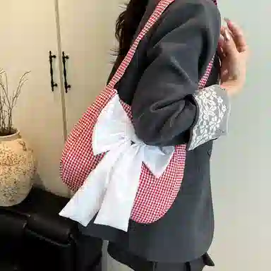 蝴蝶结帆布包休闲通勤洋气小众设计托特包 棉布 单肩包 常规 女款 红色