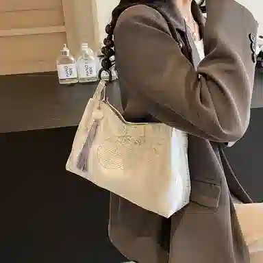 意酷 新中式大容量包包女士百搭腋下布包时尚女包手提包 布 单肩包 小号 女款