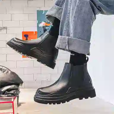 健休 牛剖层革 简约舒适 中筒 马丁靴 男女同款