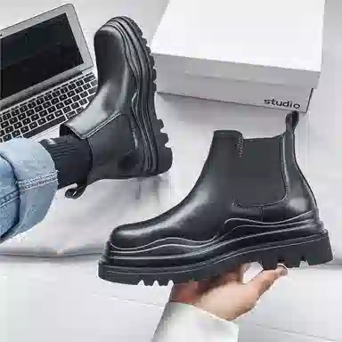 健休 牛剖层革 简约舒适 中筒 马丁靴 男女同款