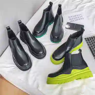 健休 牛剖层革 简约舒适 中筒 马丁靴 男女同款