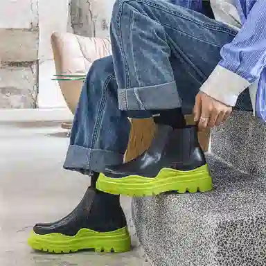 健休 牛剖层革 简约舒适 中筒 马丁靴 男女同款