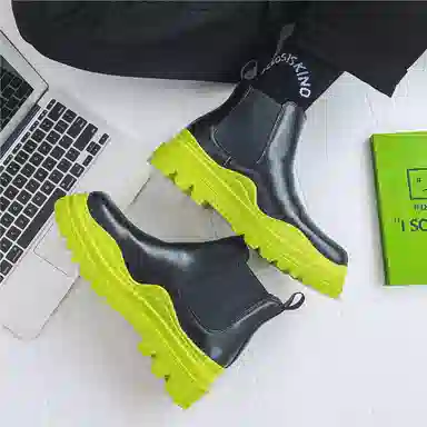 健休 牛剖层革 简约舒适 中筒 马丁靴 男女同款