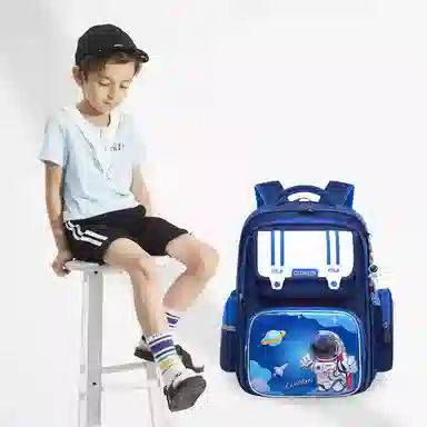芭菲尼 校园英伦风宇航员小书包一二三到六年级护脊减负初中生大容量 牛津布 学生包 常规 儿童款 宝蓝色/红拼宝蓝/绿拼宝蓝