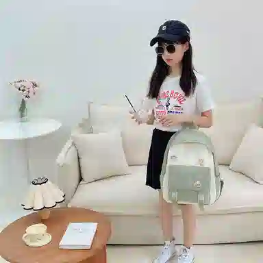 芭菲尼 日系小清新高颜值女生 尼龙 双肩包 儿童款 粉红色/黑色/绿色/蓝色