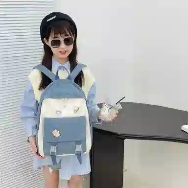 芭菲尼 日系小清新高颜值女生 尼龙 双肩包 儿童款 粉红色/黑色/绿色/蓝色