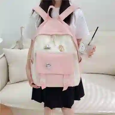 芭菲尼 日系小清新高颜值女生 尼龙 双肩包 儿童款 粉红色/黑色/绿色/蓝色