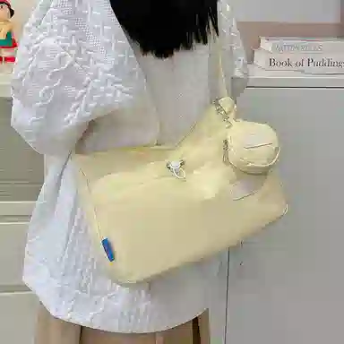 芭菲尼 休闲简约日常通勤时尚百搭 尼龙 单肩斜挎包 女款 白色黑色黄色蓝色