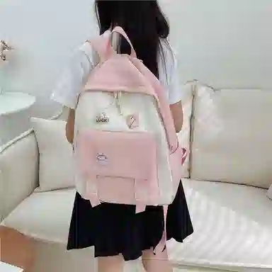 芭菲尼 日系小清新高颜值女生 尼龙 双肩包 儿童款 粉红色/黑色/绿色/蓝色