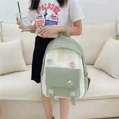 芭菲尼 日系小清新高颜值女生 尼龙 双肩包 儿童款 粉红色/黑色/绿色/蓝色