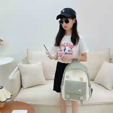 芭菲尼 日系小清新高颜值女生 尼龙 双肩包 儿童款 粉红色/黑色/绿色/蓝色