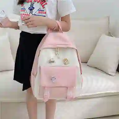 芭菲尼 日系小清新高颜值女生 尼龙 双肩包 儿童款 粉红色/黑色/绿色/蓝色