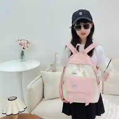 芭菲尼 日系小清新高颜值女生 尼龙 双肩包 儿童款 粉红色/黑色/绿色/蓝色